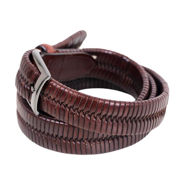 CLASSIC BRAIDED BROWN GENUINE LEATHER 1 1/8"Wd CASUAL DRESS MEN BELT Sz 42 (30D - Picture 3 of 11